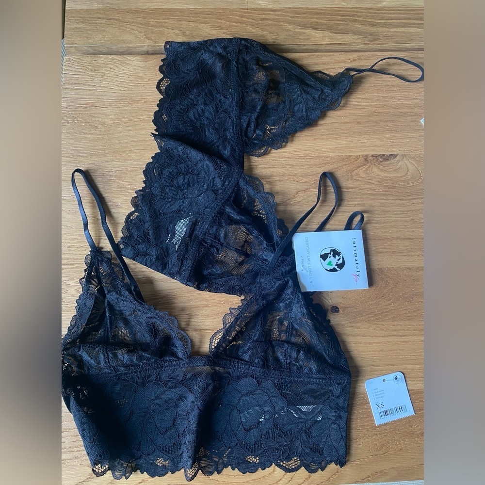 New Free people everyday lace longline 2 pack bra bralette Black - Picture 3 of 3